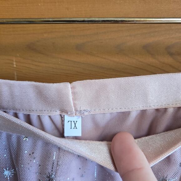 Dusty Pink Silver Constellation Star Pull On Tulle Midi Skirt Flowy Kawaii Boho - Picture 5 of 6